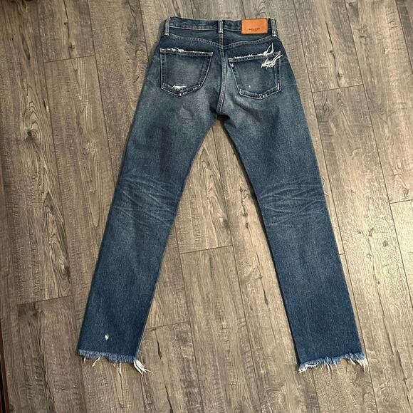 MOUSSY VINTAGE Women's Blue Distressed Raw Hem Straight Leg Jeans Size 24 - Picture 2 of 7